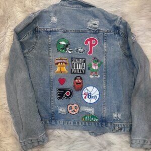 Philly Sports Denim Jacket (Philadelphia Eagles, Phillies, 76ers, Gritty)